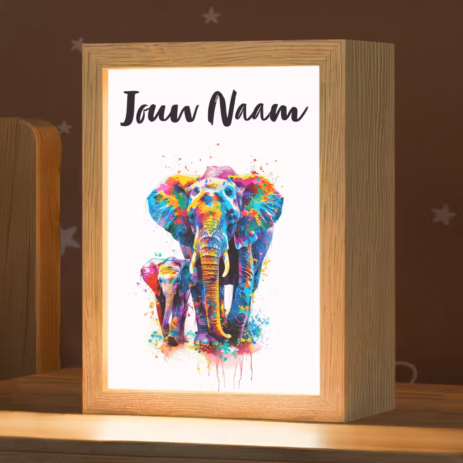 Olifanten - Dieren - Verf - Kleurrijk Light Box met kabel (Kinderlampje) klein -zzz_3d_website