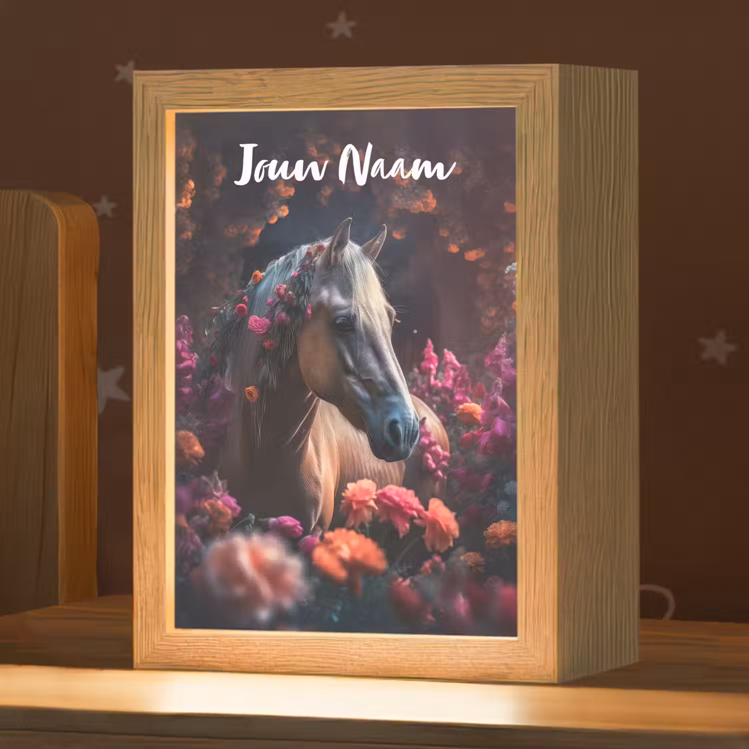 Paard - Bloemen - Paars - Oranje - Dieren Light Box met kabel (Kinderlampje) klein -zzz_3d_website