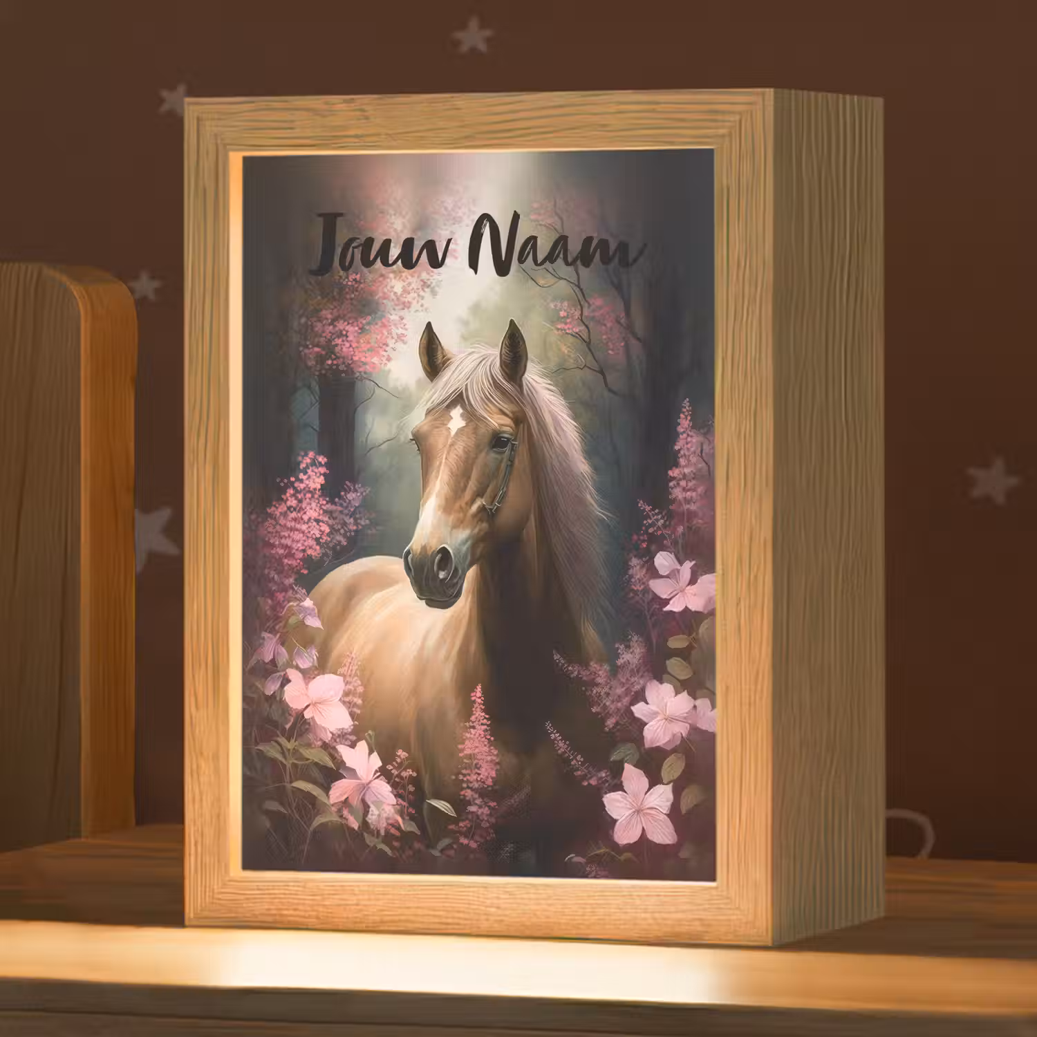 Paard - Bloemen - Roze - Natuur - Bos Light Box met kabel (Kinderlampje) klein -zzz_3d_website