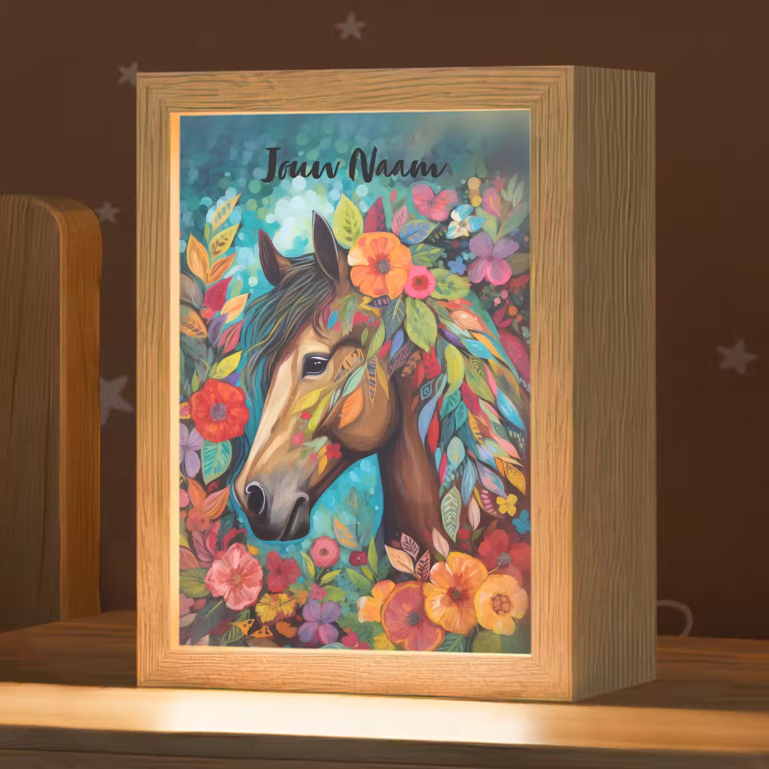 Paard - Bloemen - Schilderij - Natuur - Verf Light Box met kabel (Kinderlampje) klein -zzz_3d_website