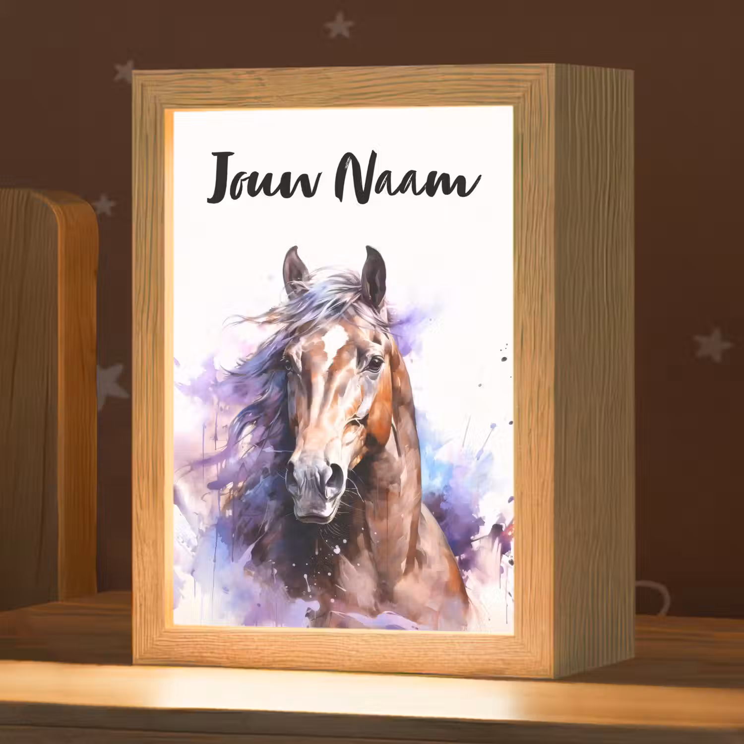Paard - Dieren - Meisjes - Paars - Bruin Light Box met kabel (Kinderlampje) klein -zzz_3d_website