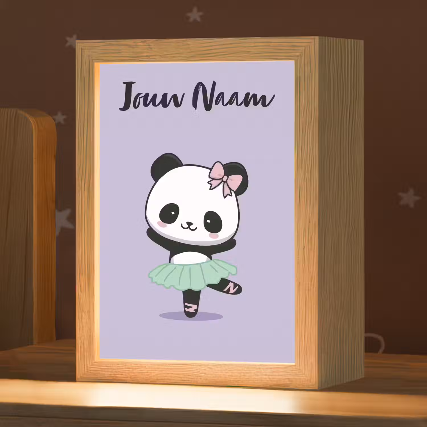 Panda - Paars - Strikje - Kawaii Light Box met kabel (Kinderlampje) klein -zzz_3d_website