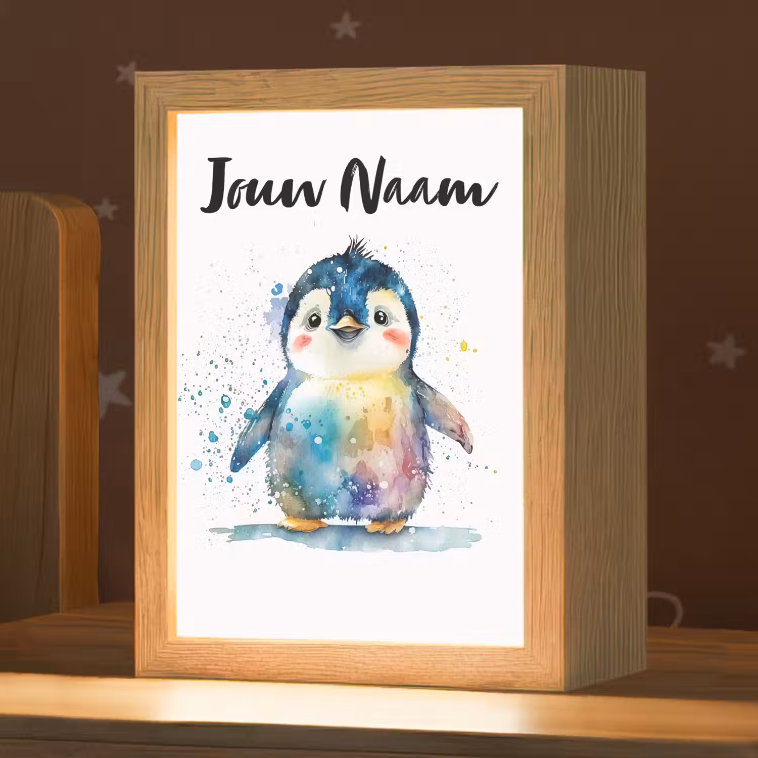 Pinguïn - Regenboog - Waterverf - Dieren - Kinderen Light Box met kabel (Kinderlampje) klein -zzz_3d_website