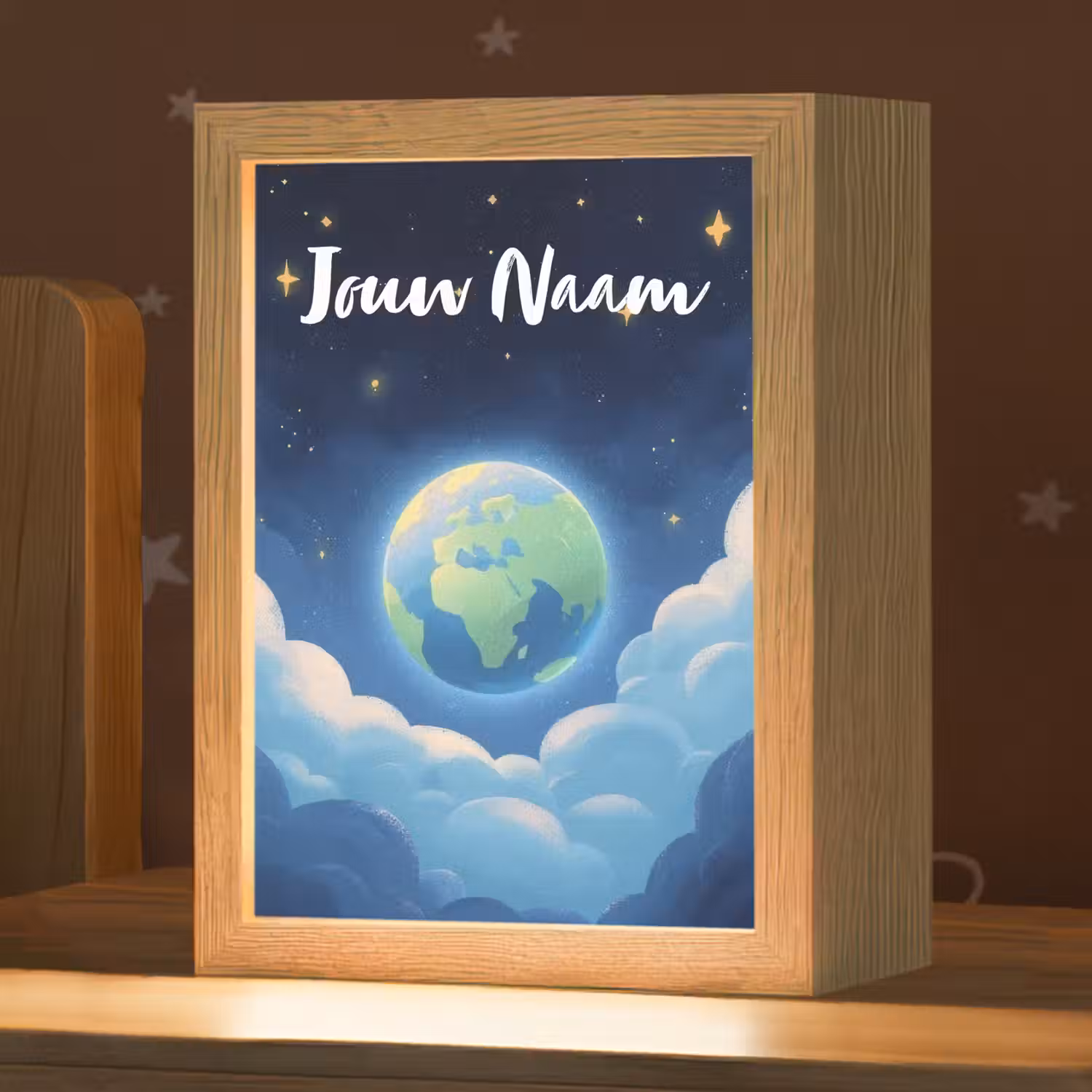 Planeet - Wolken - Sterren - Blauw Light Box met kabel (Kinderlampje) klein -zzz_3d_website