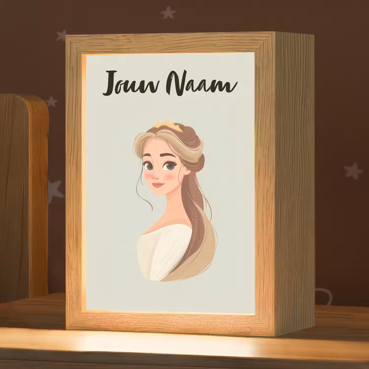 Prinses - Bruin - Haar - Kroon Light Box met kabel (Kinderlampje) klein -zzz_3d_website