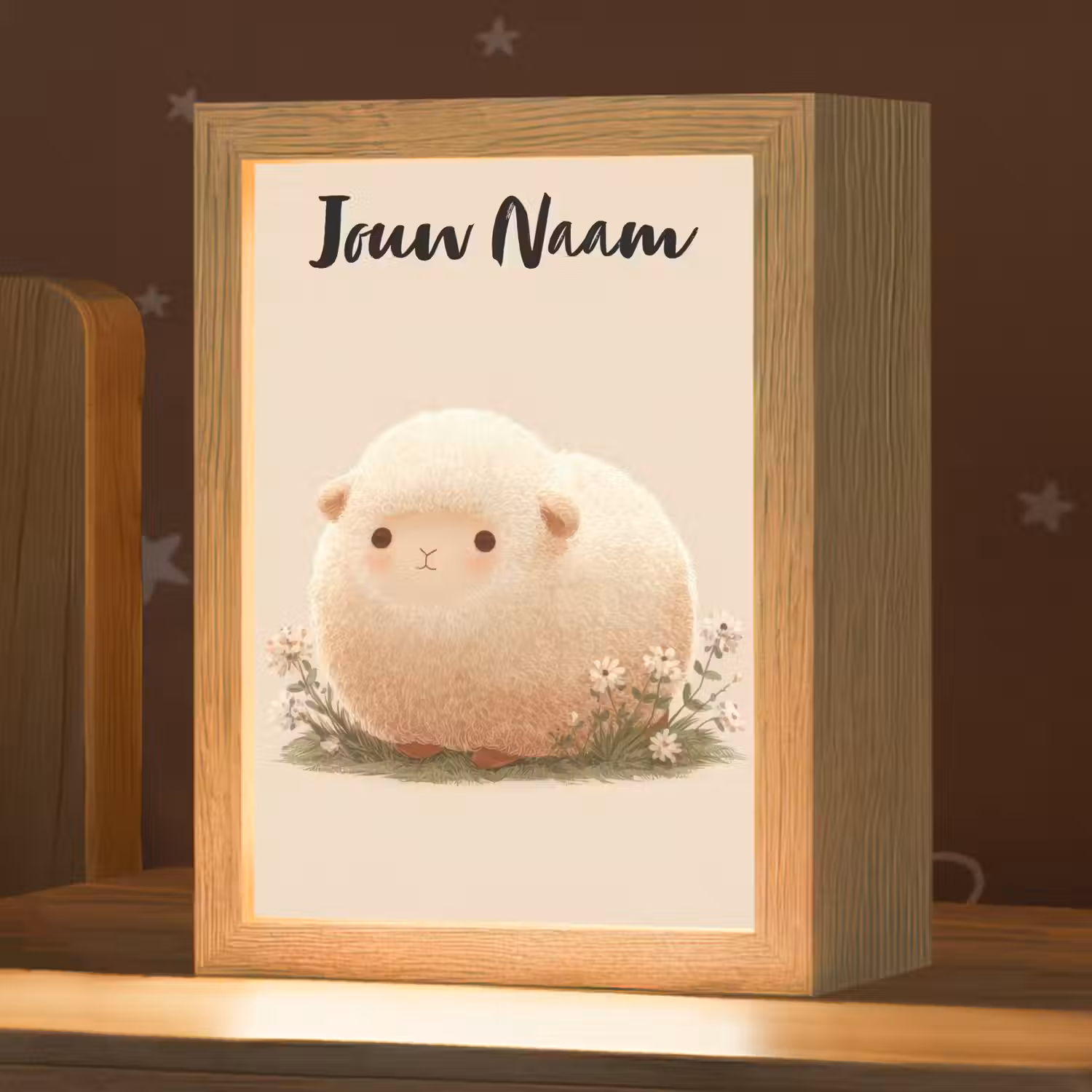 Schaap - Beige - Bloemen Light Box met kabel (Kinderlampje) klein -zzz_3d_website