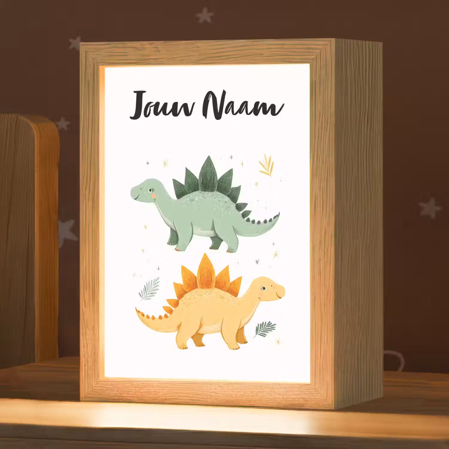 Stegosaurus - Sterren - Bladeren - Minimalistisch Light Box met kabel (Kinderlampje) klein -zzz_3d_website