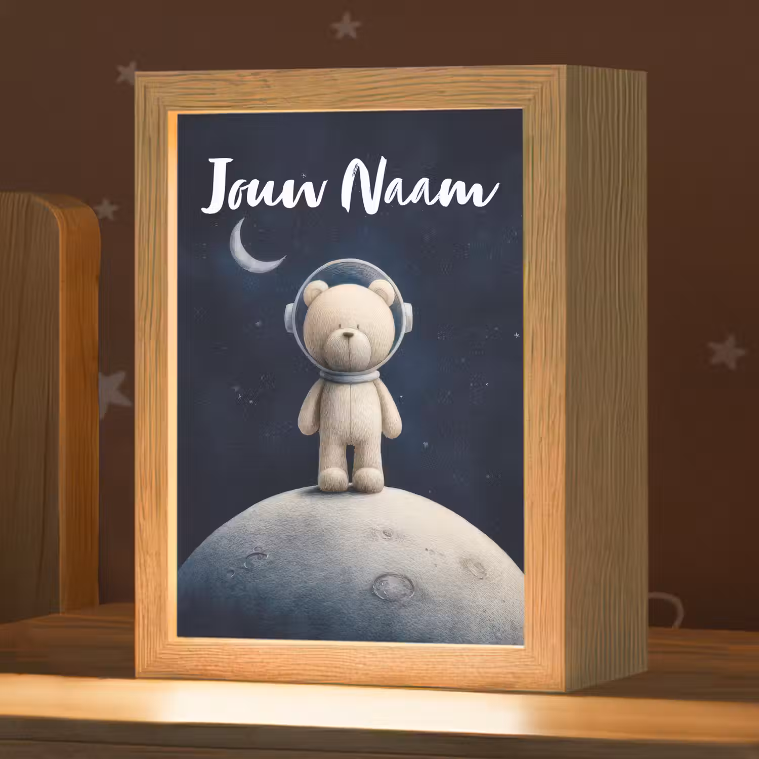 Teddybeer - Ruimtehelm - Maan - Sterren Light Box met kabel (Kinderlampje) klein -zzz_3d_website