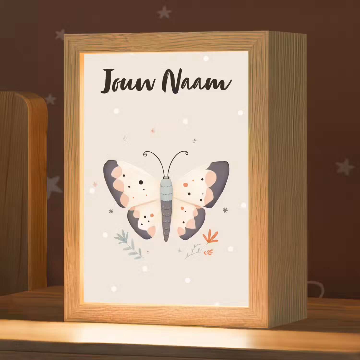 Vlinder - Stippen - Bloemen - Beige Light Box met kabel (Kinderlampje) klein -zzz_3d_website