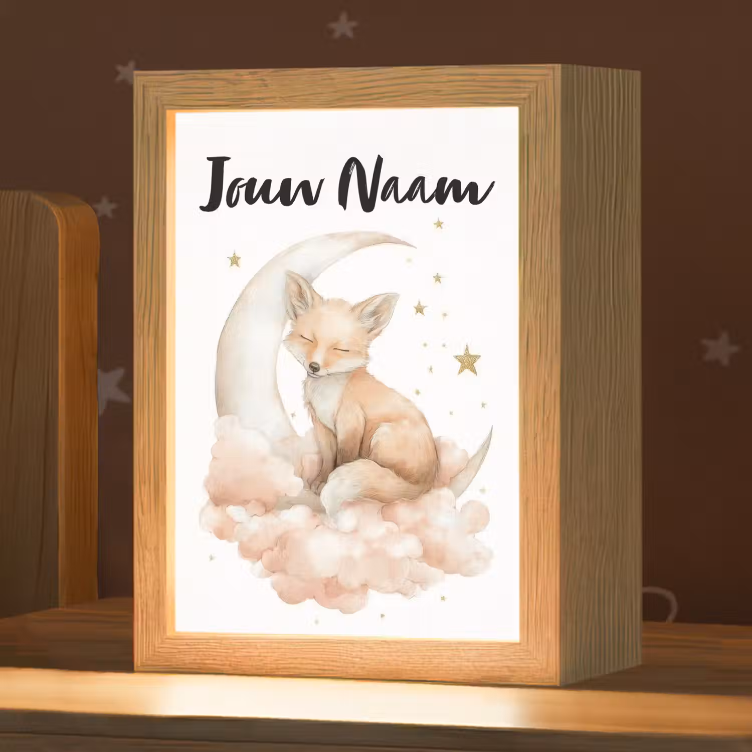 Vos - Wolken - Maan - Sterren Light Box met kabel (Kinderlampje) klein -zzz_3d_website