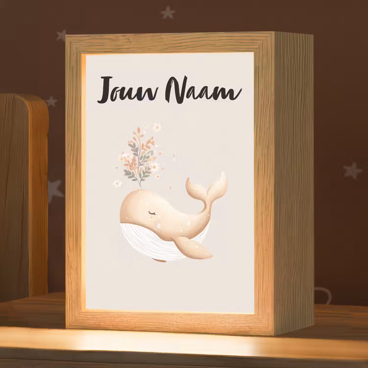 Walvis - Illustratie - Minimalistisch - Bloemen Light Box met kabel (Kinderlampje) klein -zzz_3d_website