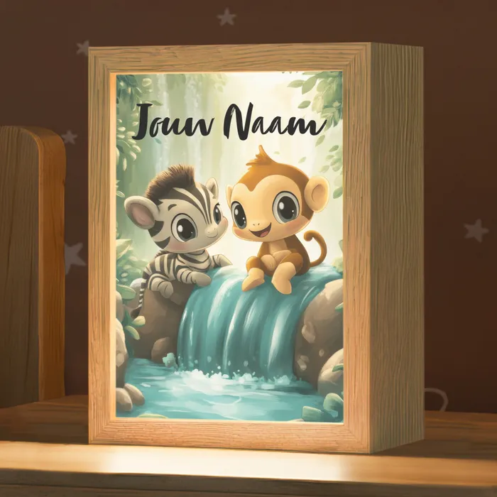 Zebra - Aapje - Waterval - Rotsen Light Box met kabel (Kinderlampje) klein -zzz_3d_website