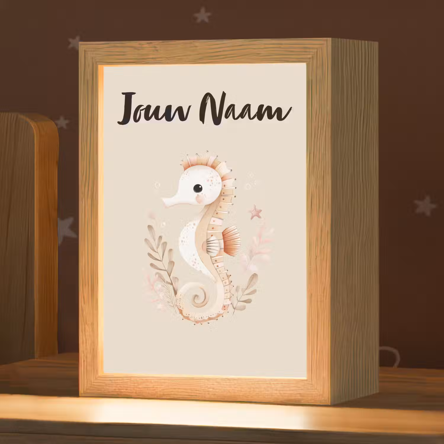 Zeepaardje - Zeewier - Beige Light Box met kabel (Kinderlampje) klein -zzz_3d_website