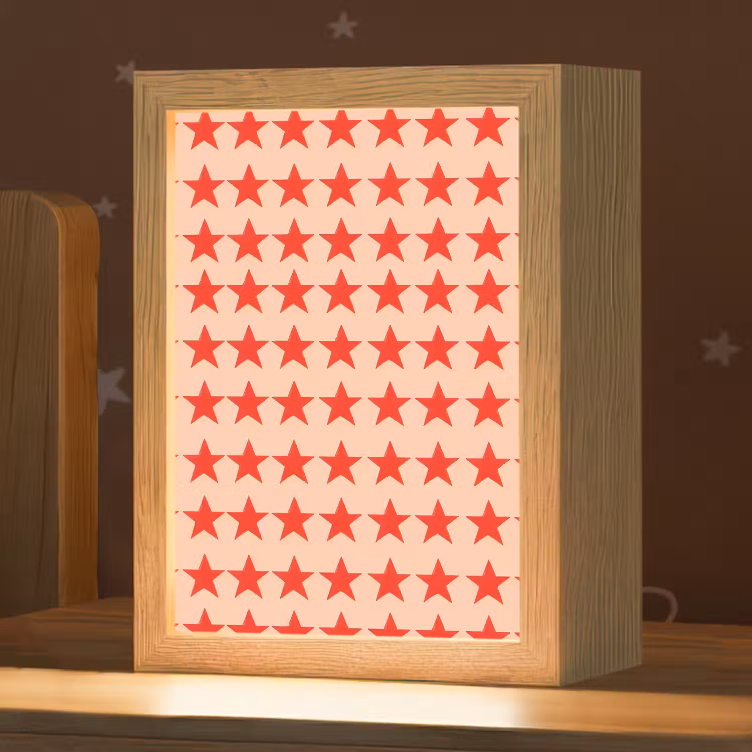 Patroon - Sterren - Rood Light Box met kabel (Kinderlampje) klein 904 -zzz_3d_website