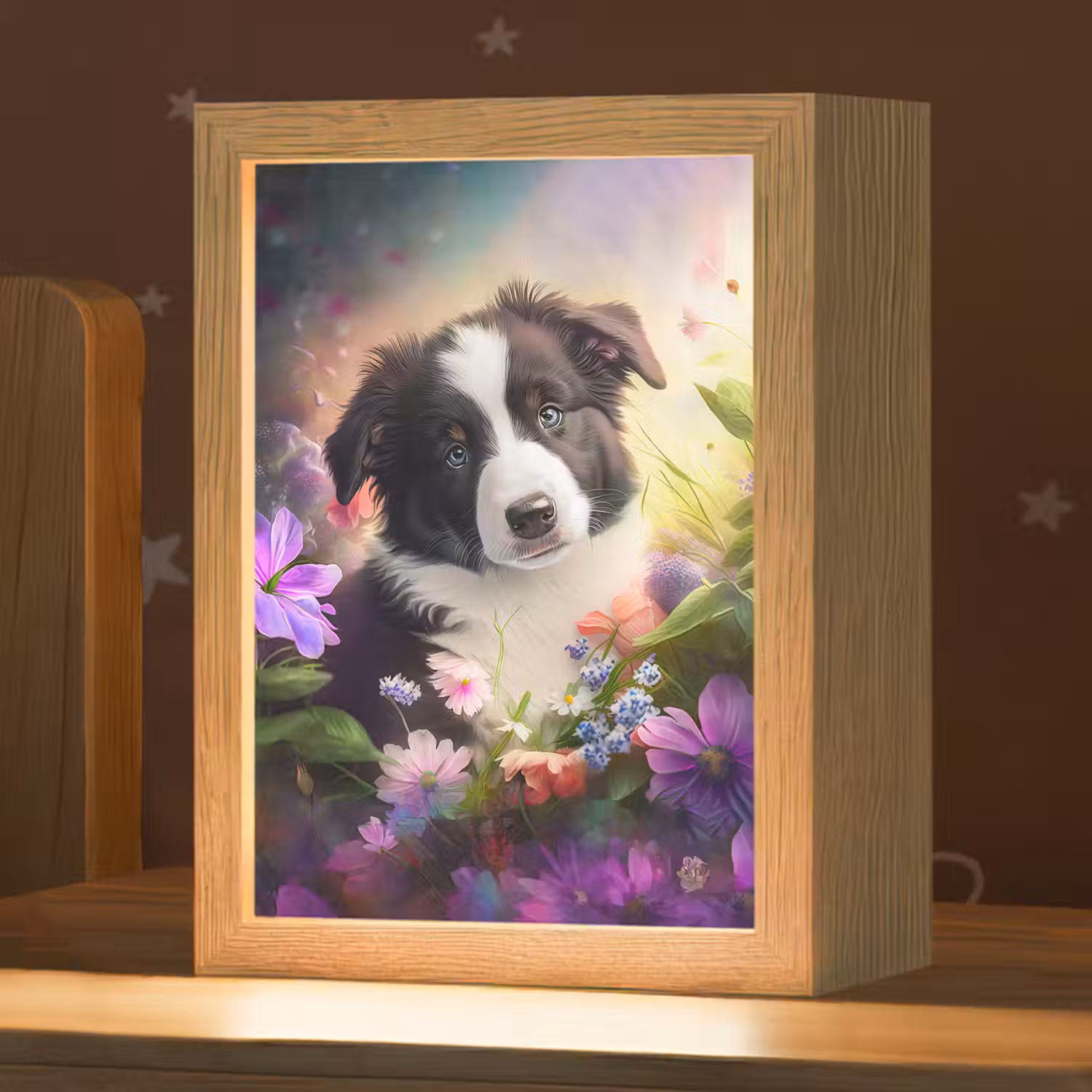 Puppy - Zon - Bloemen - Natuur - Bordercollie - Hond Light Box met kabel klein -zzz_3d_website