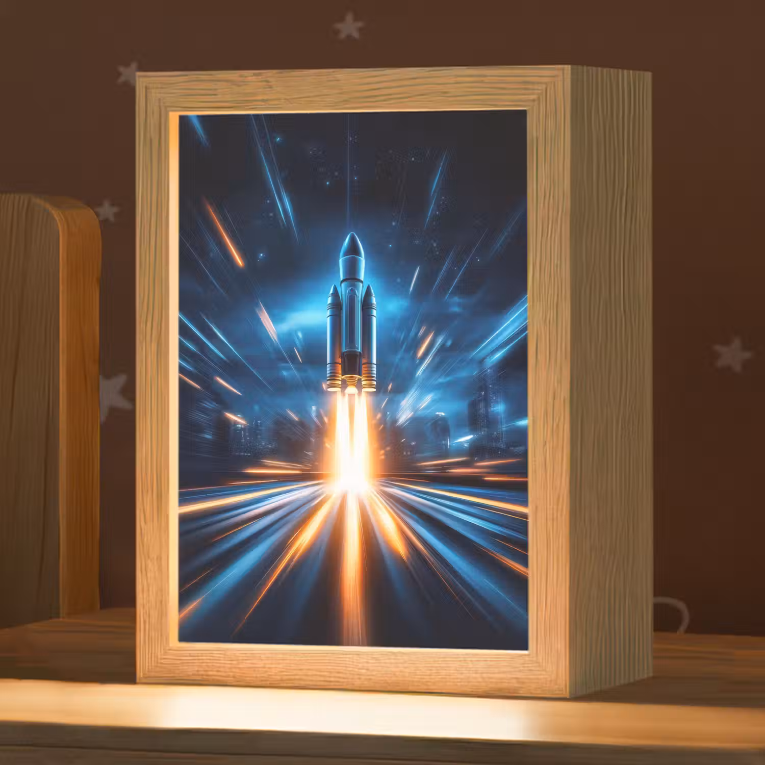 Raket - Ruimte - Blauw - Licht Light Box met kabel klein -zzz_3d_website