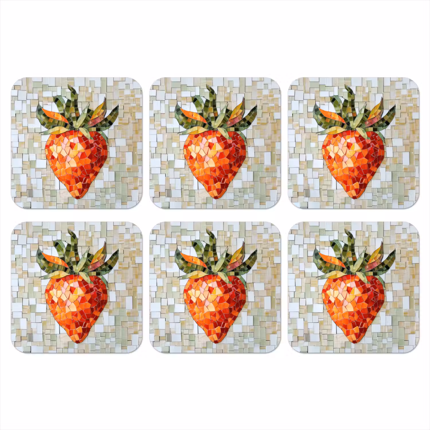 Aardbei - Rood - Mozaïek - Fruit onderzetter kurk middel -3d