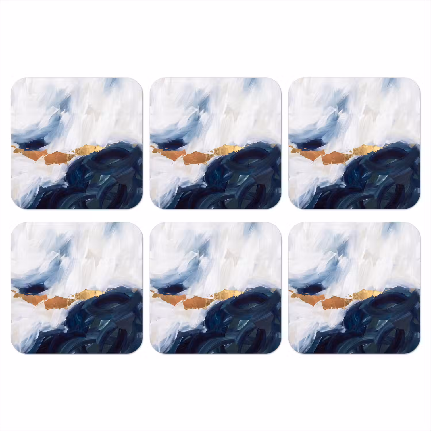 Abstract - Acryl - Blauw - Goud - Elegant onderzetter kurk middel -3d