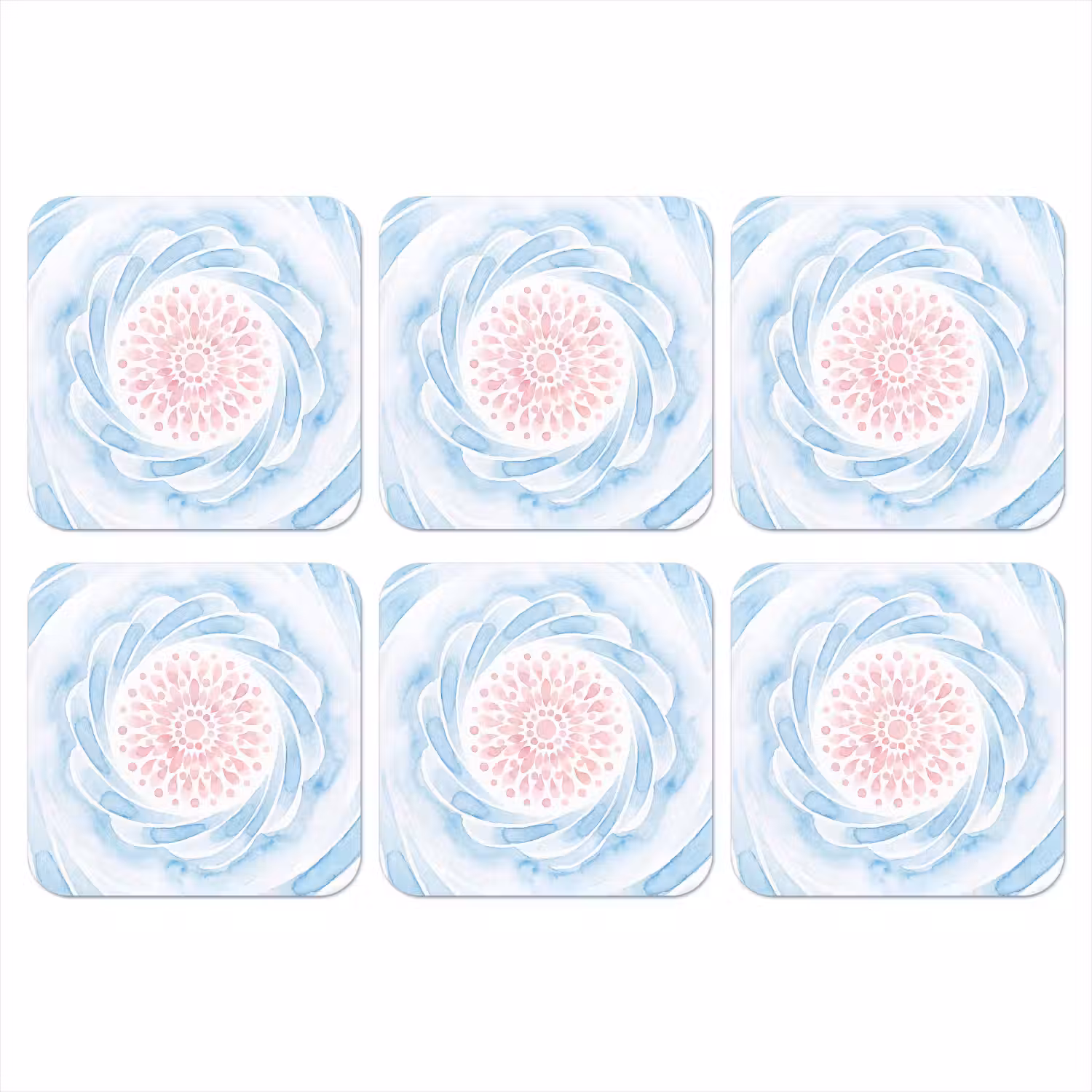 Abstract - Bloemvorm - Aquarel - Roze - Blauw onderzetter kurk middel -3d