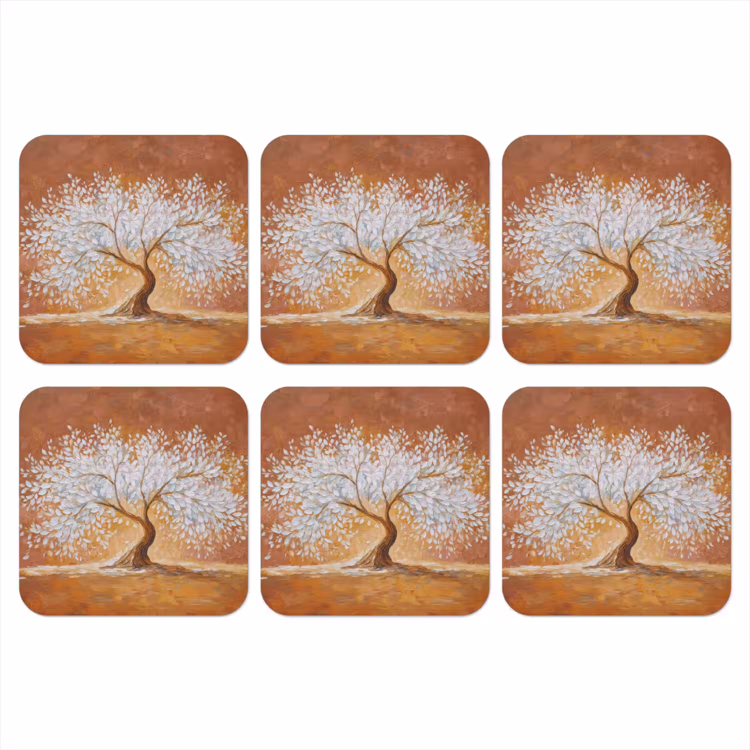 Abstract - Boom - Wit - Bladeren onderzetter kurk middel -3d