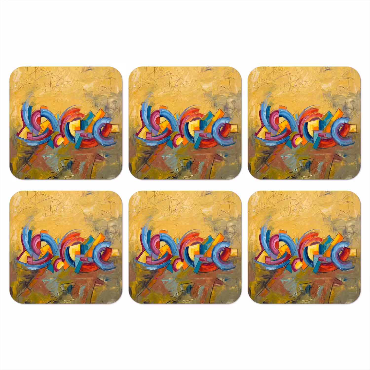 Abstract - Cirkels - Schilderij - Kleurrijk - Dynamisch onderzetter kurk middel -3d