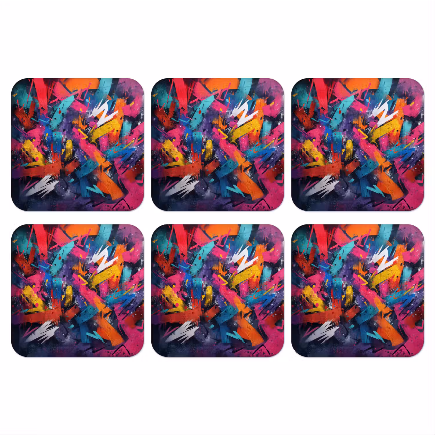 Abstract - Explosie - Neonkleuren onderzetter kurk middel -3d