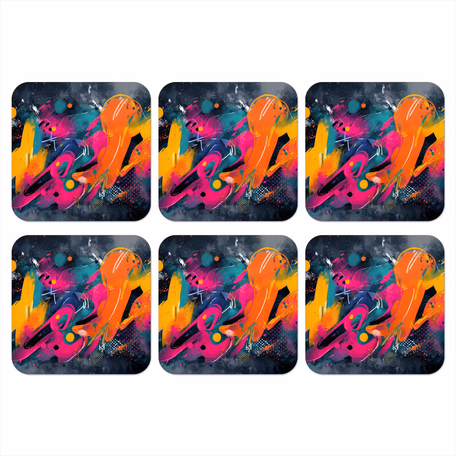 Abstract - Graffiti - Kleurrijk - Verfspatten onderzetter kurk middel -3d