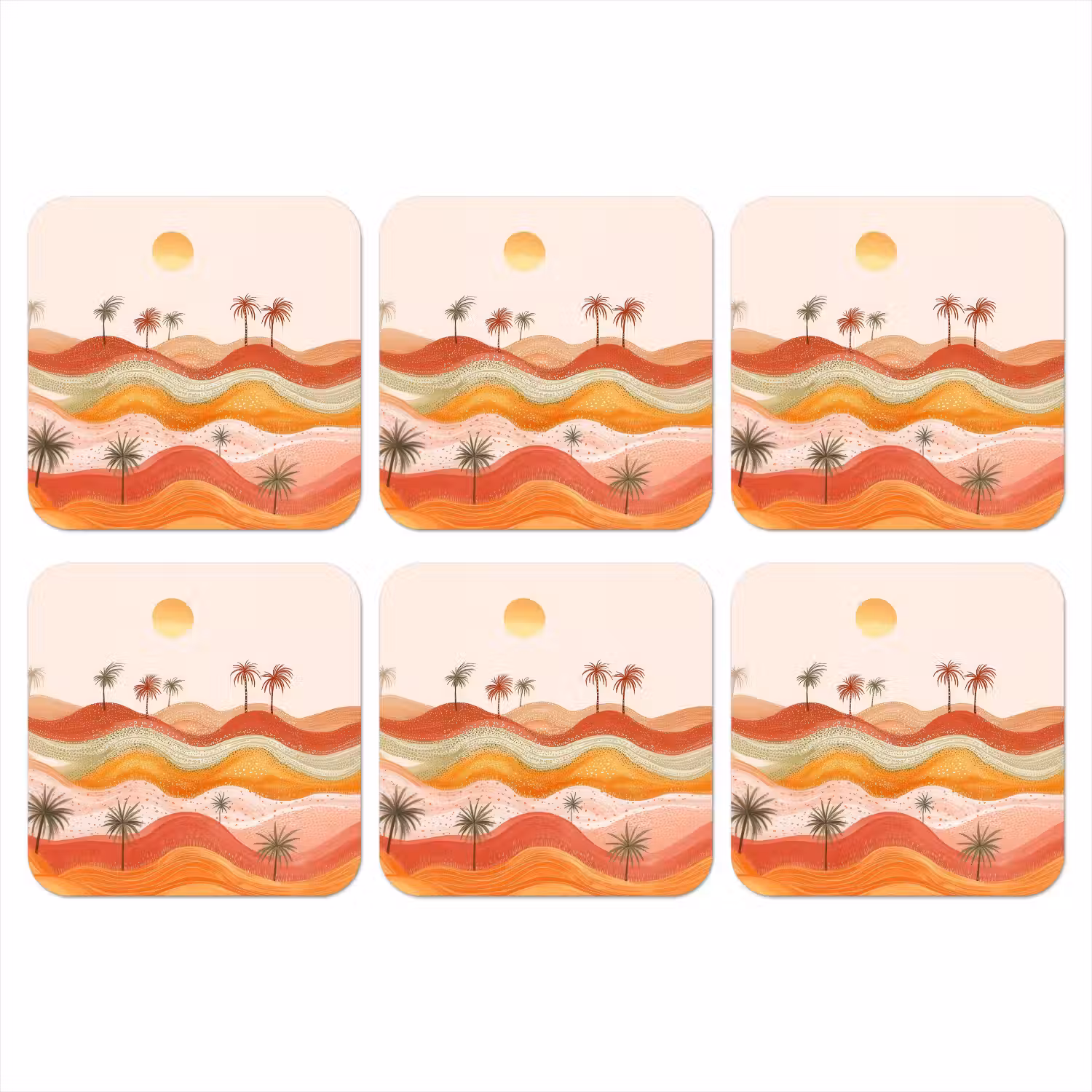 Abstract landschap - Palmbomen - Kleurrijk onderzetter kurk middel -3d