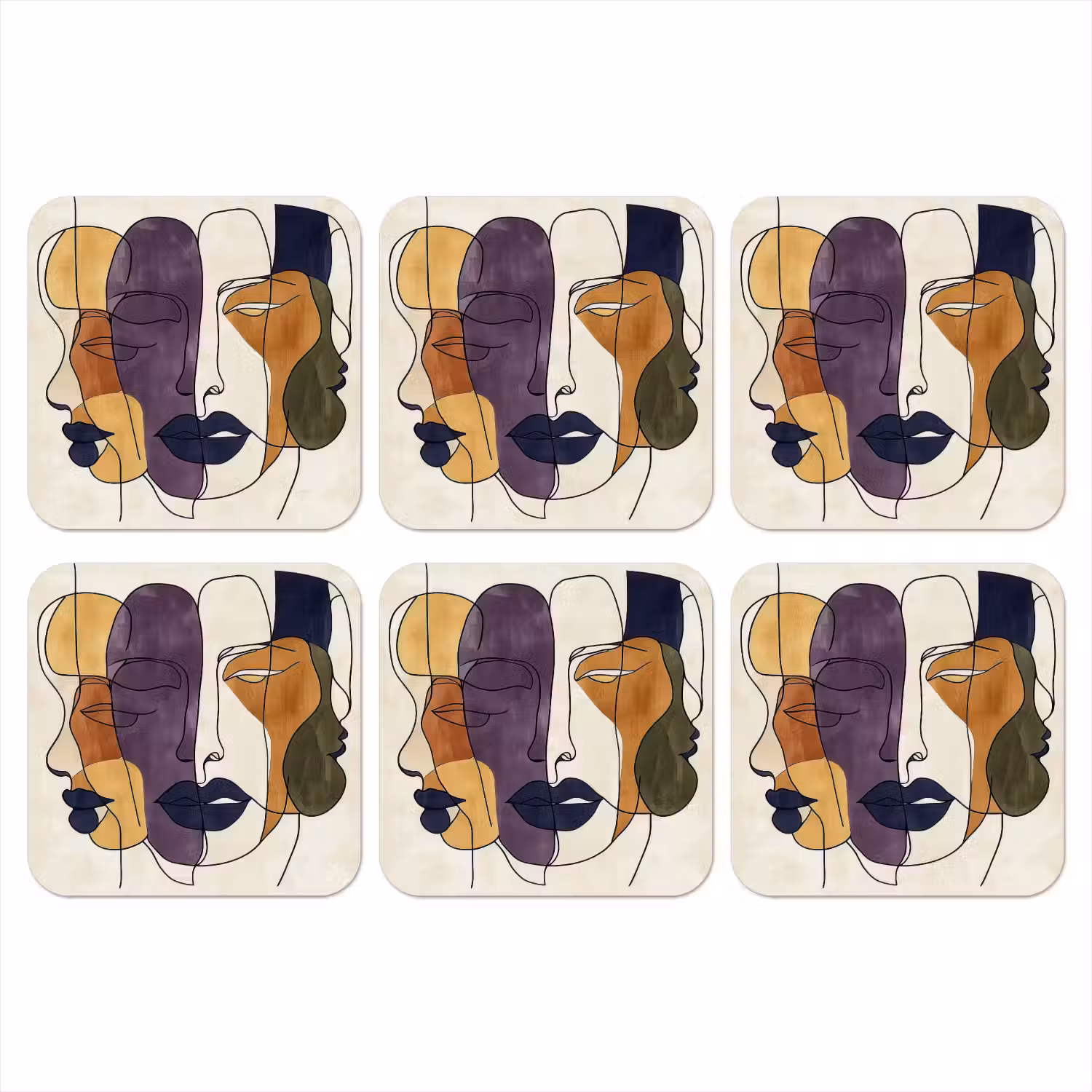 Abstract - Overlappende gezichten - Paars - Donkergroen onderzetter kurk middel -3d