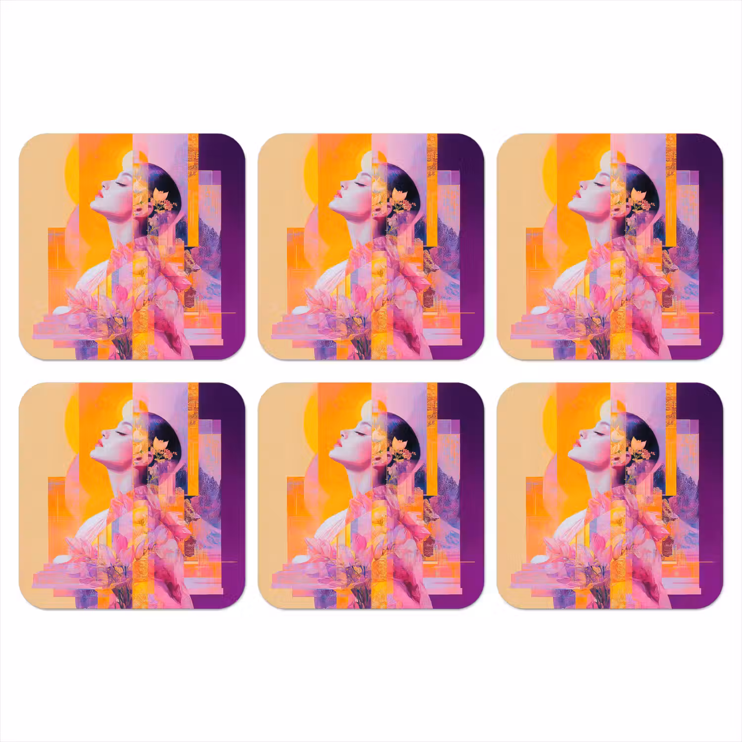 Abstract - Portret - Vrouw - Kleurrijk onderzetter kurk middel -3d