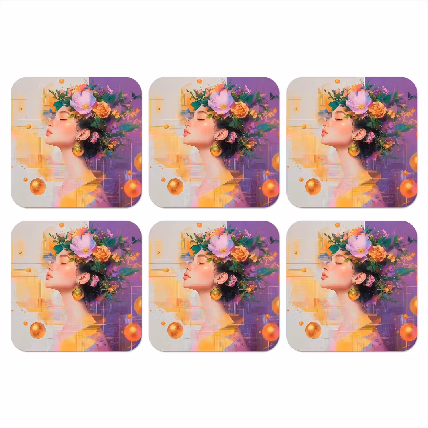 Abstract - Vrouw - Bloemenkroon - Goud onderzetter kurk middel -3d