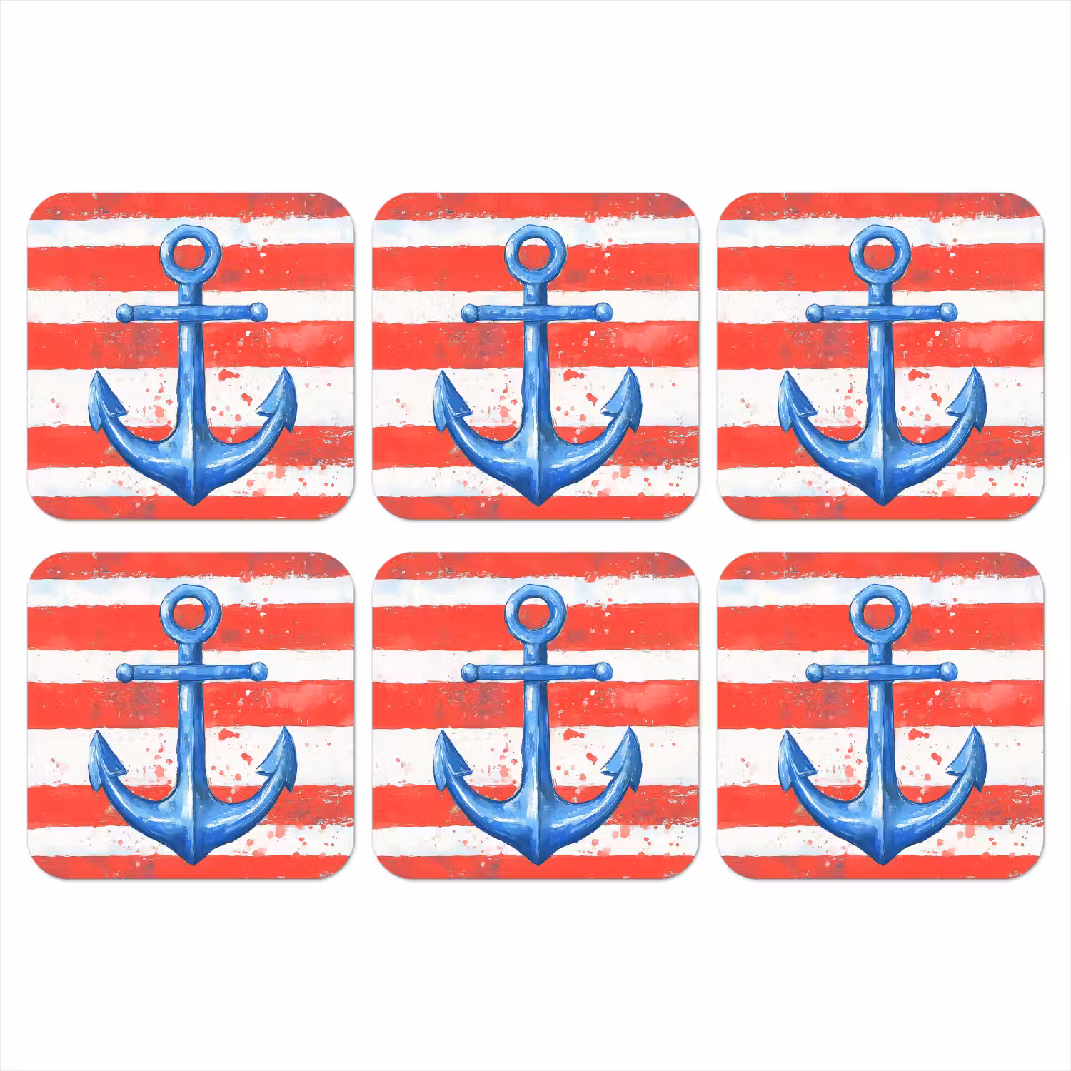 Anker - Verfspatten - Rood - Blauw onderzetter kurk middel -3d