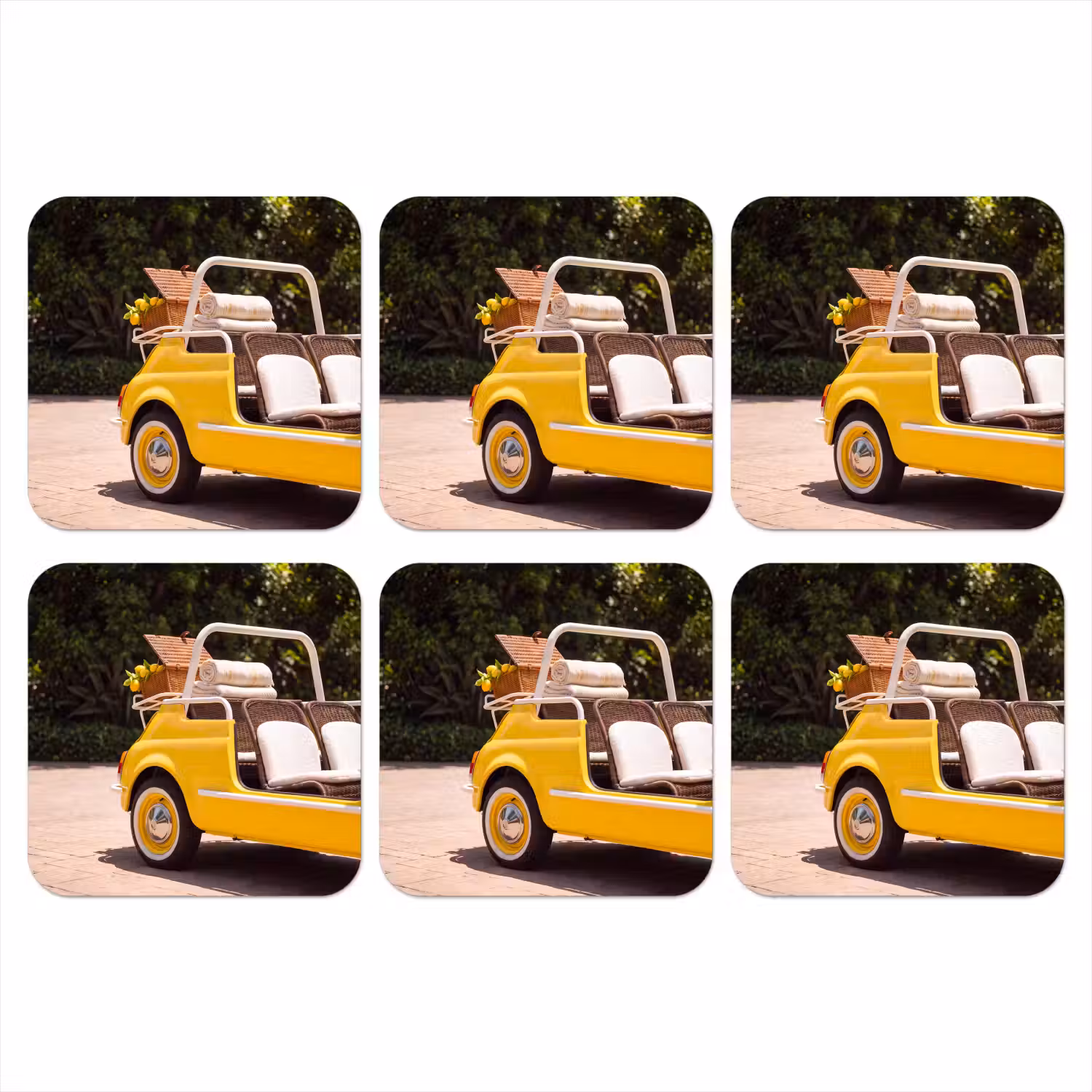 Auto - Picknick - Zomer - Geel onderzetter kurk middel -3d