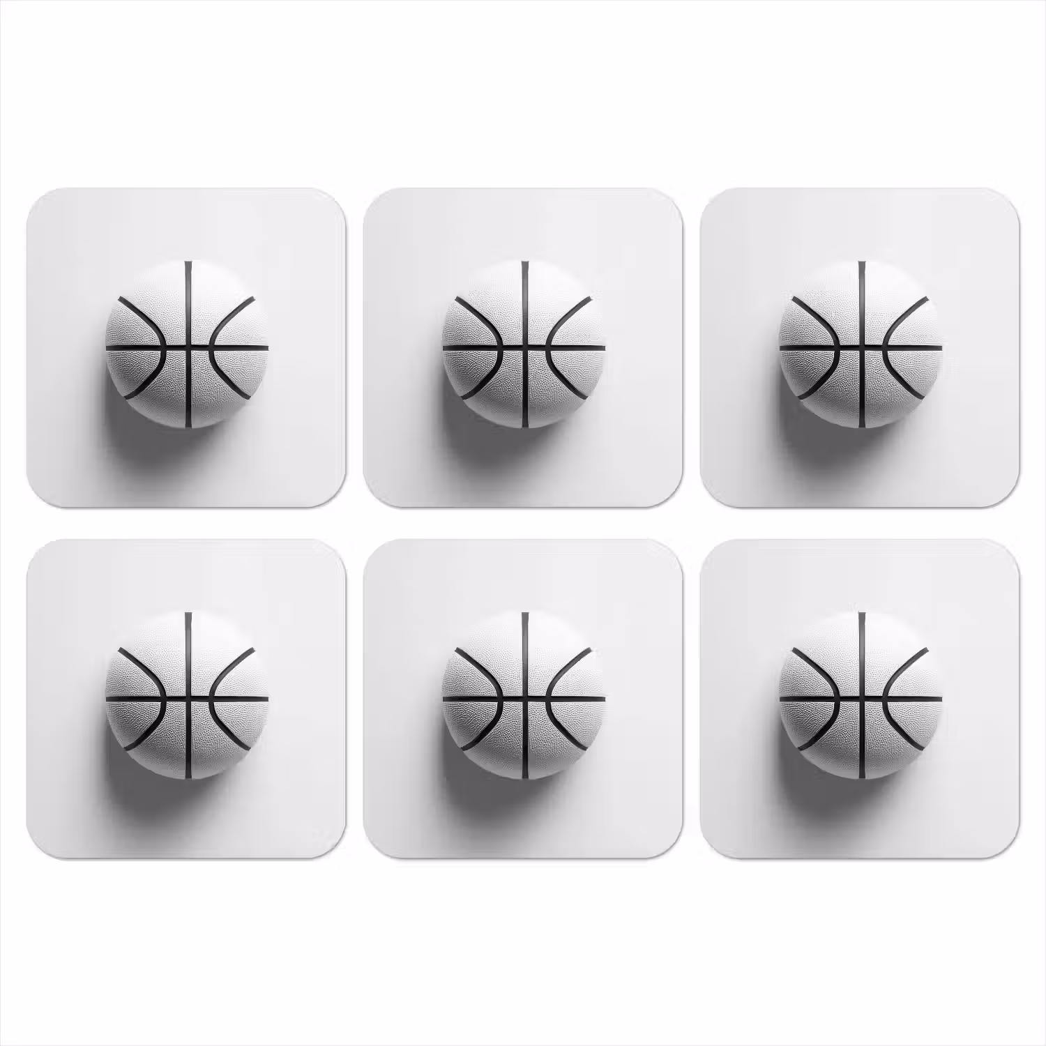 Basketbal - Wit - Schaduw - Lijnen onderzetter kurk middel -3d
