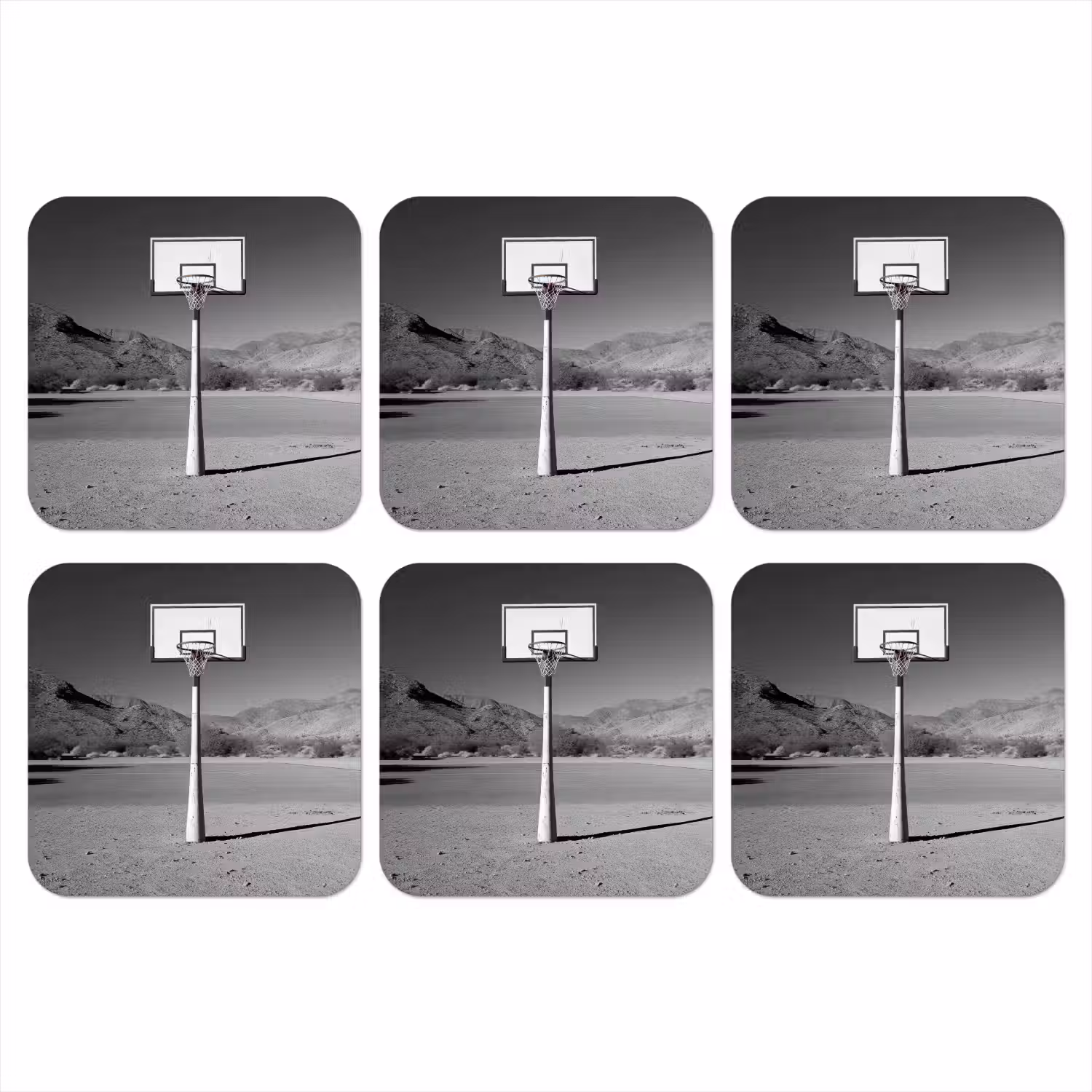 Basketbalpaal - Landschap - Zand - Wit onderzetter kurk middel -3d