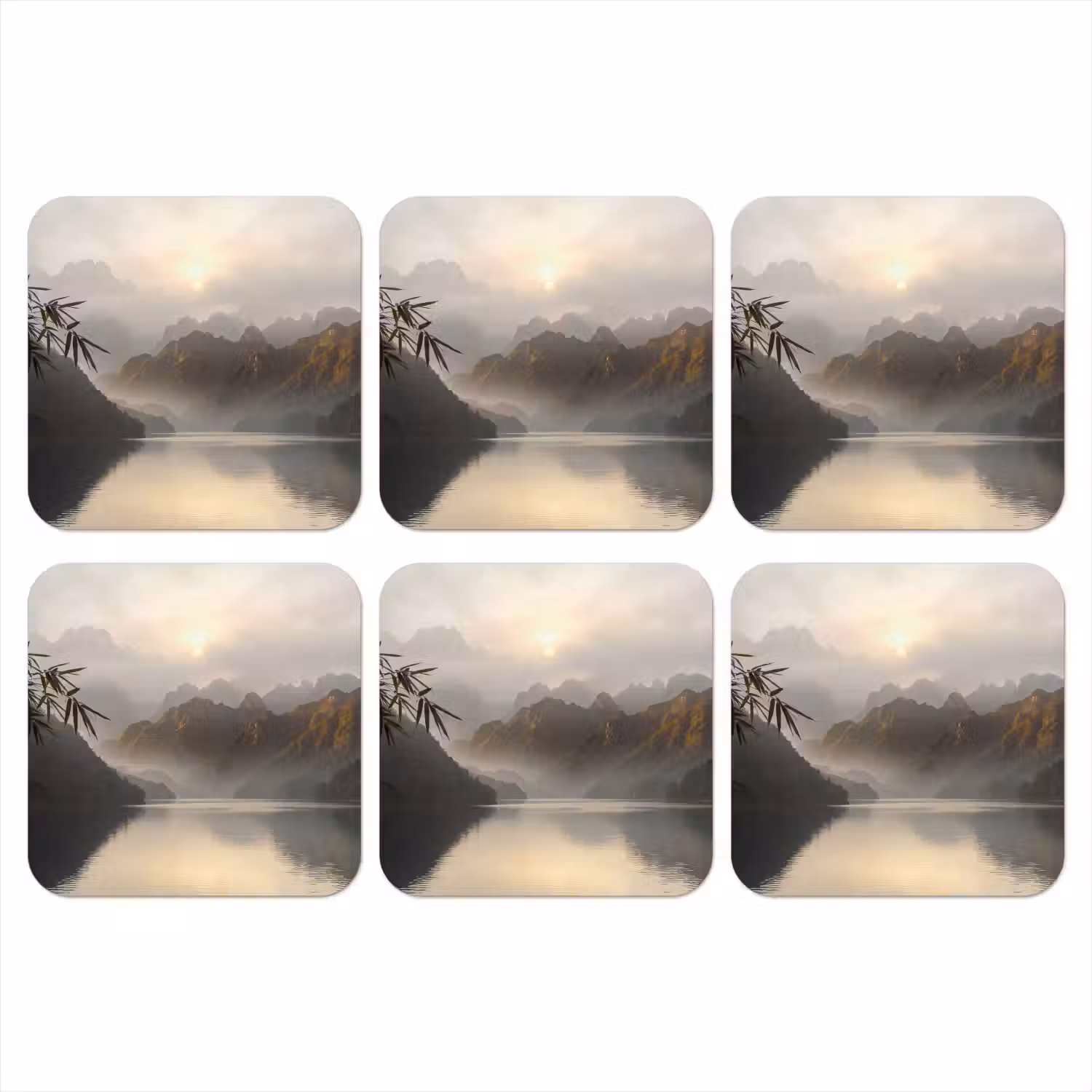 Bergen - Water - Mist - Natuur - Landschap onderzetter kurk middel -3d