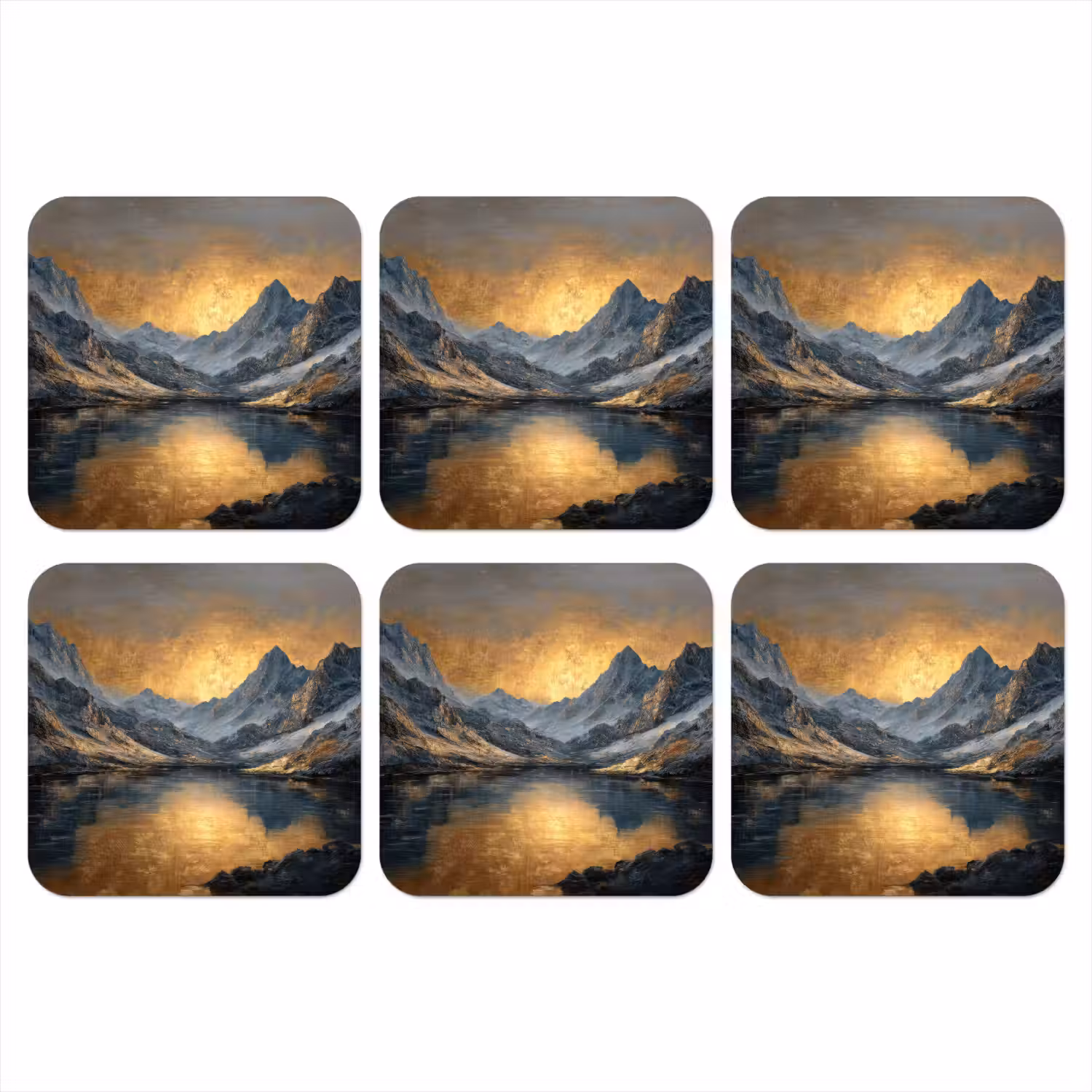 Berglandschap met Gouden Zonsondergang onderzetter kurk middel -3d