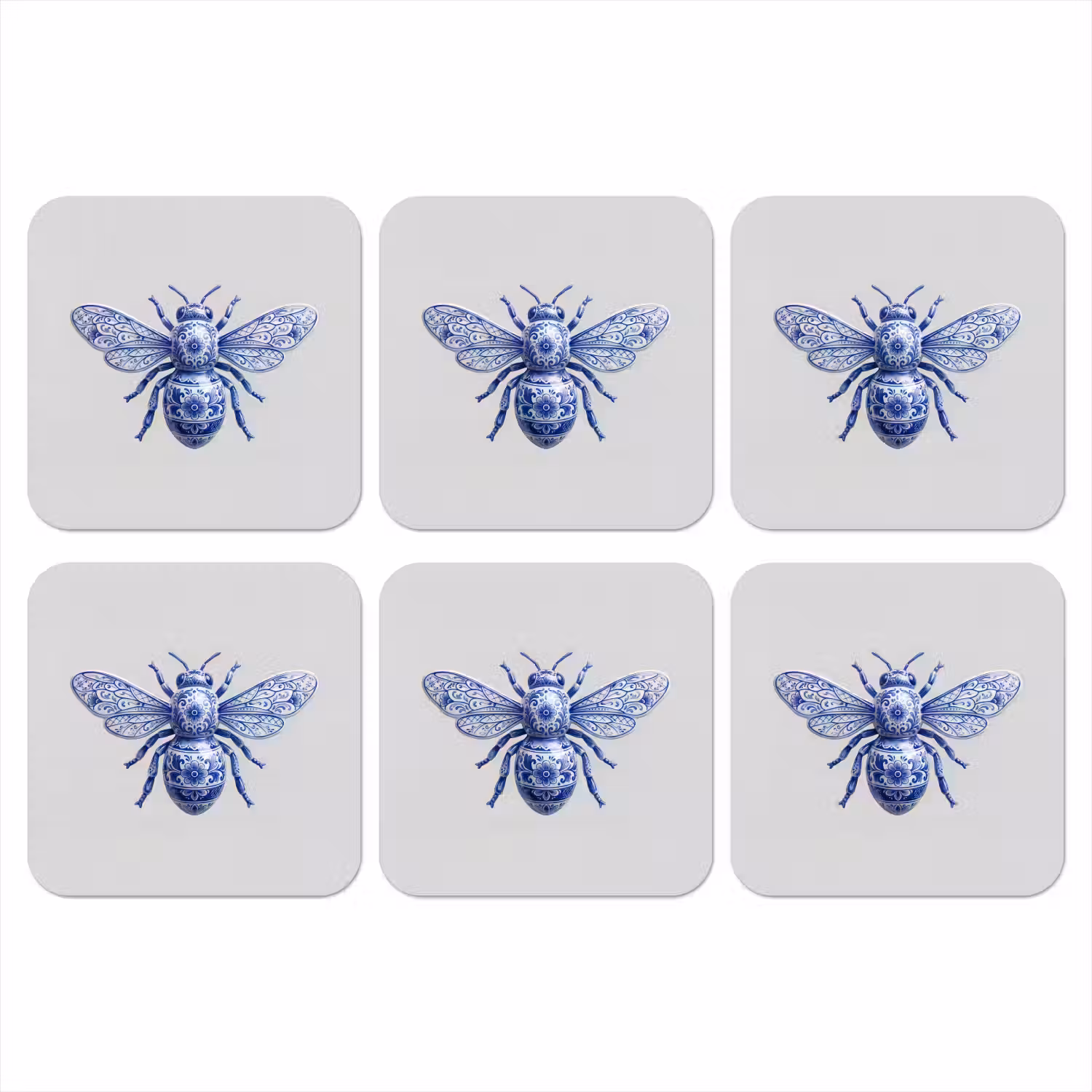 Bij - Modern - Delfts - Blauw onderzetter kurk middel -3d