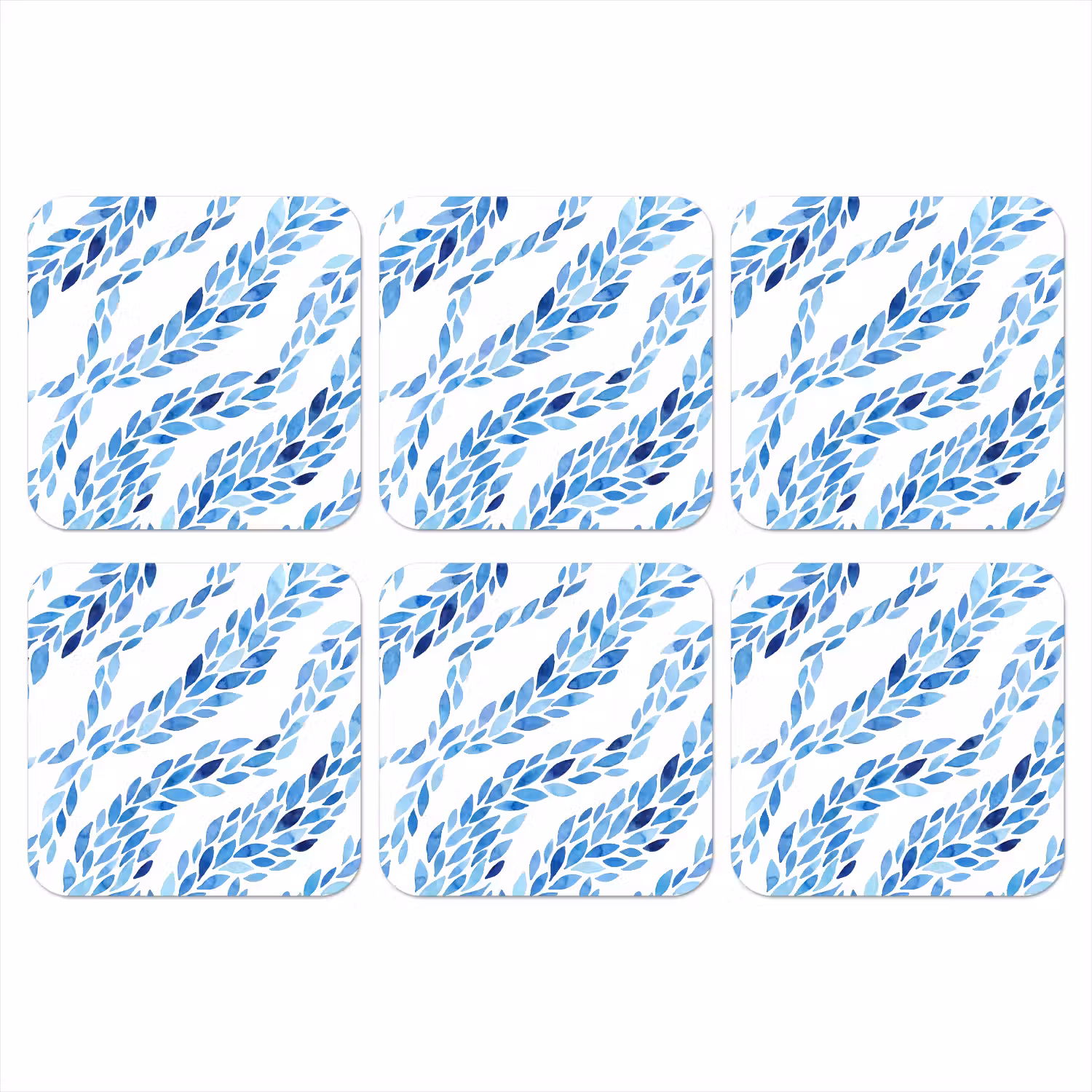 Bladeren - Aquarel - Patroon - Modern - Blauw onderzetter kurk middel -3d