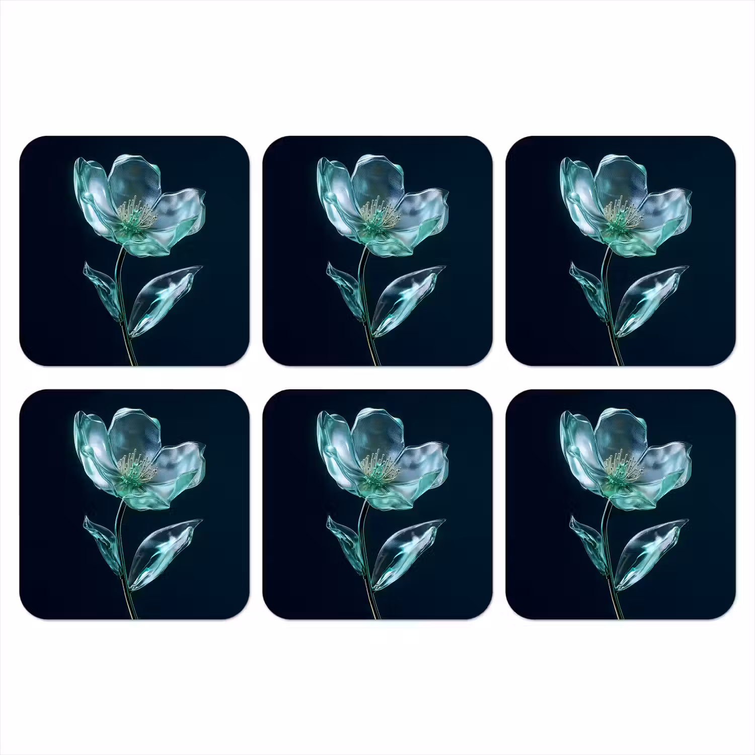 Bladeren - Bloem - Glazen - Donkerblauw onderzetter kurk middel -3d
