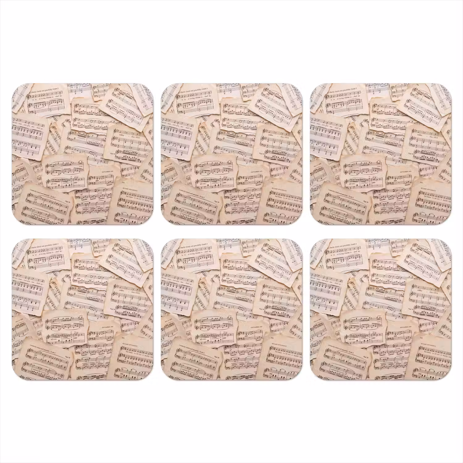 Bladmuziek - Oud - Noten - Vintage - Beige onderzetter kurk middel -3d