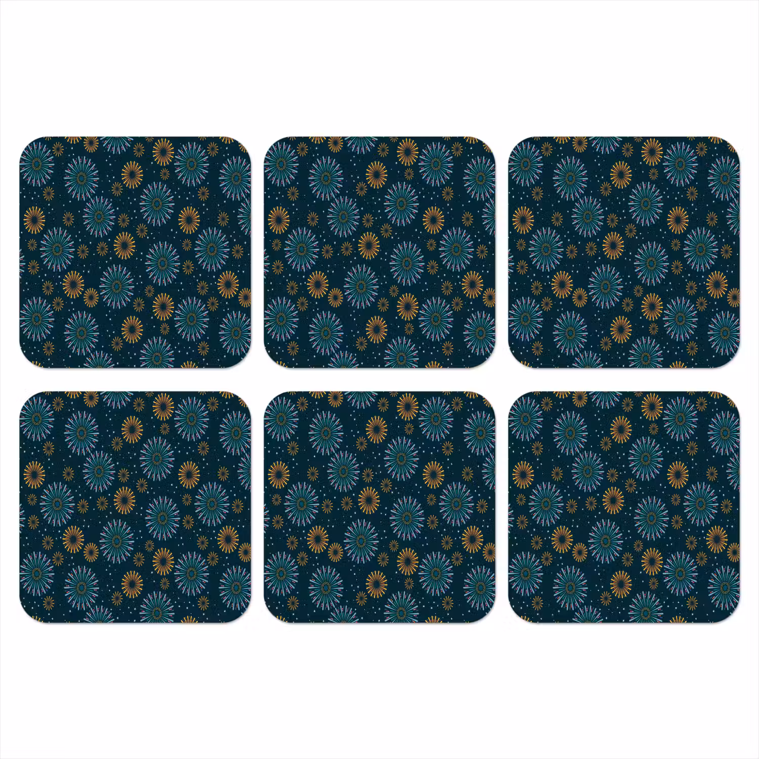 Blauw - Patroon - Retro onderzetter kurk middel 366 -3d