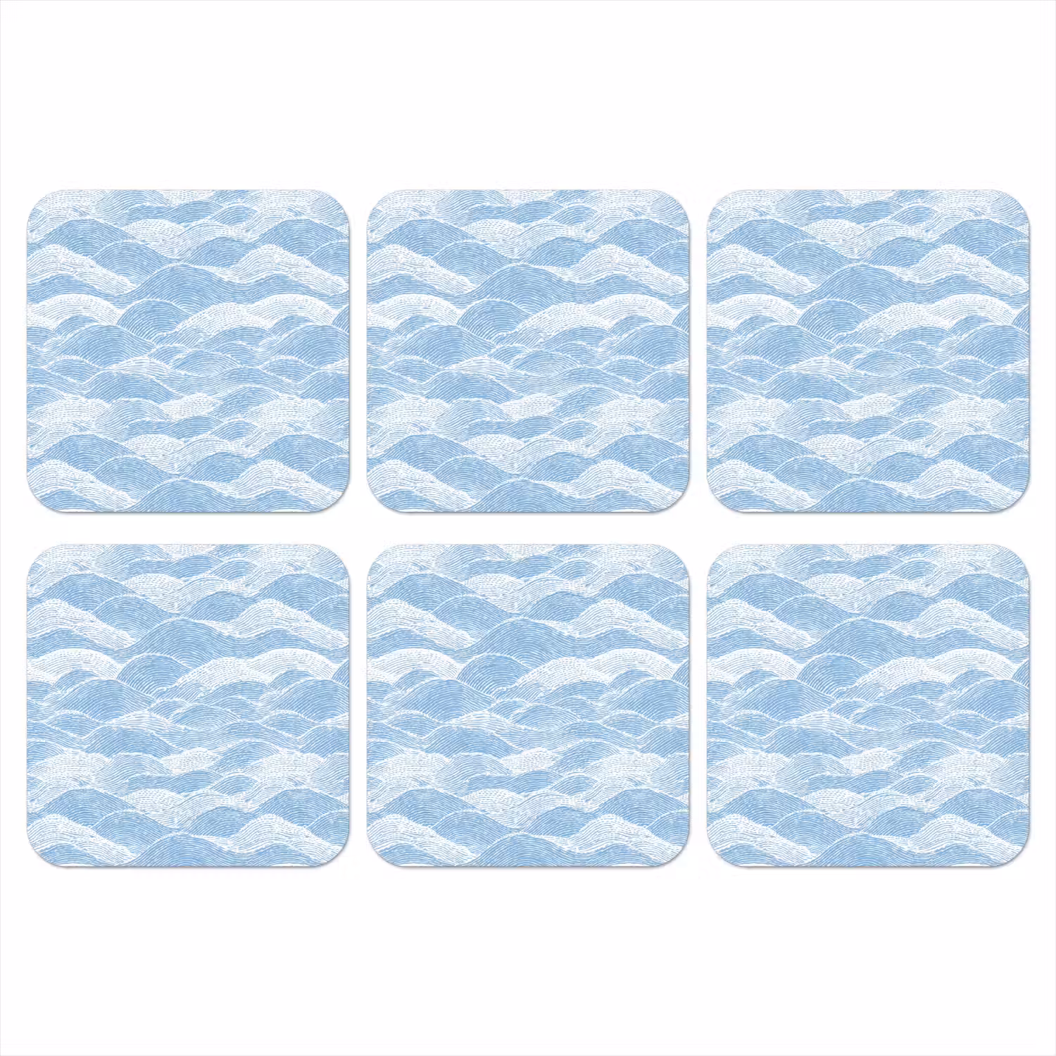 Blauw - Wit - Golven - Getekend onderzetter kurk middel 366 -3d
