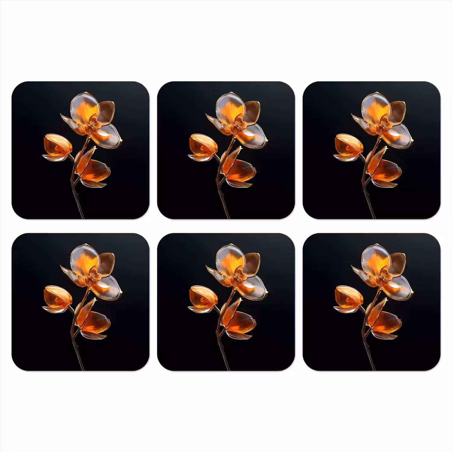 Bloem - Orchidee - Oranje onderzetter kurk middel -3d