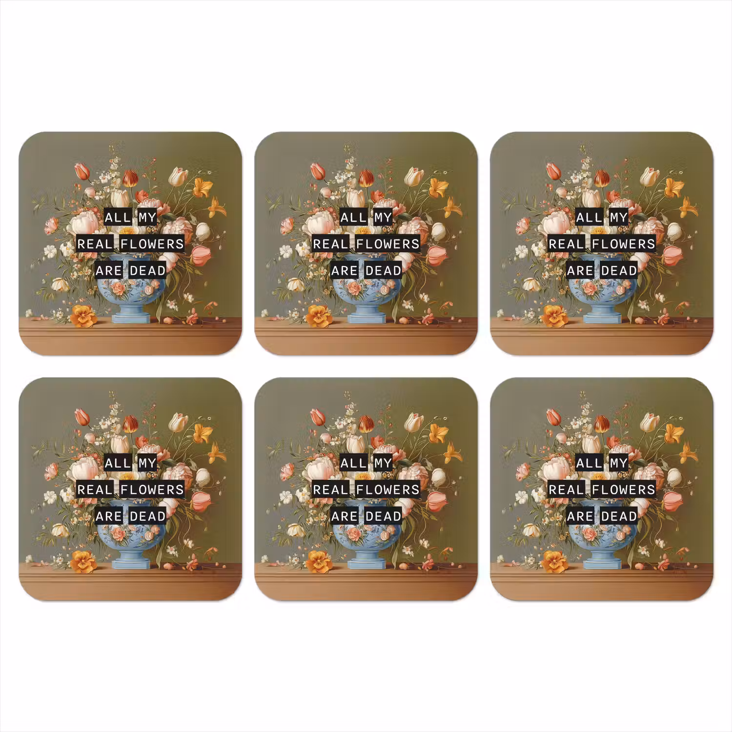 Bloem - Quote - Vintage - Art onderzetter kurk middel -3d