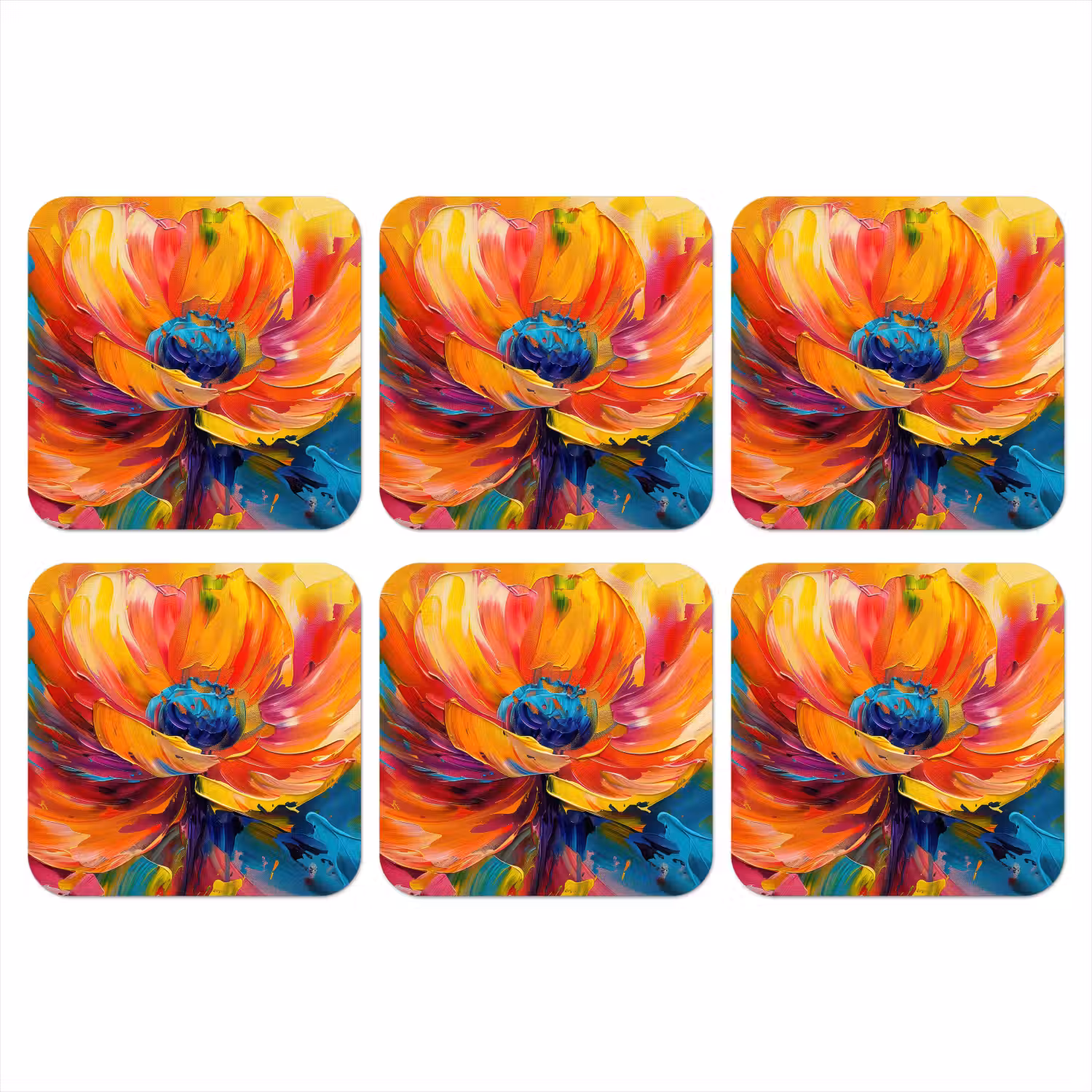 Bloem - Verflook - Modern - Abstract - Kleuren onderzetter kurk middel -3d
