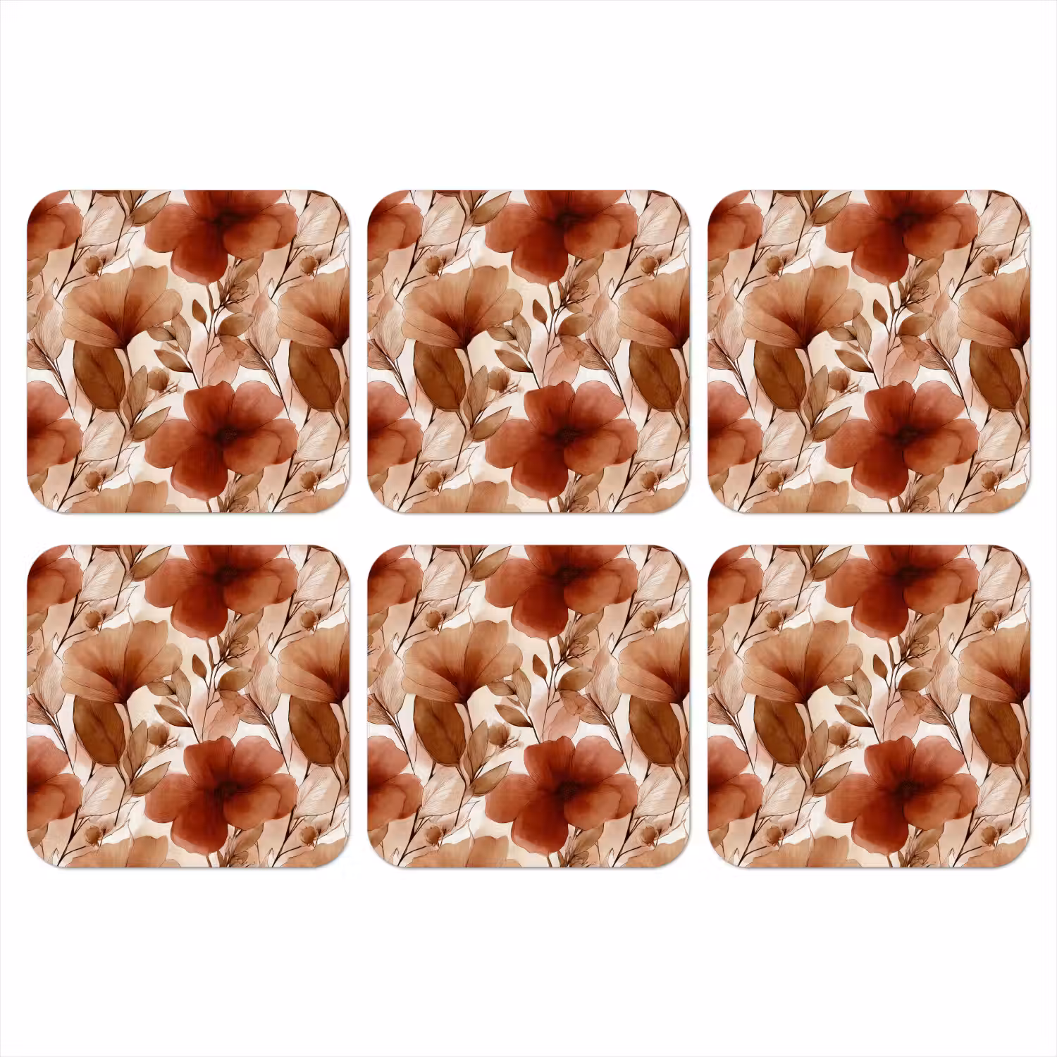 Bloemen - Aquarel - Botanisch - Terracotta onderzetter kurk middel 366 -3d