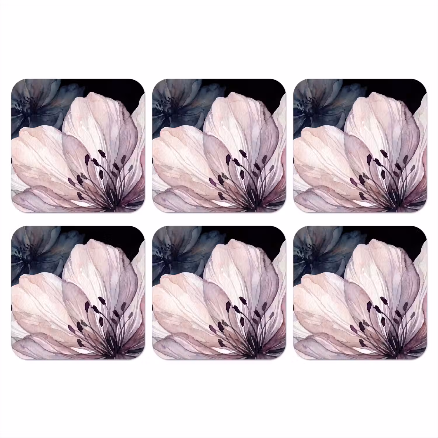 Bloemen - Aquarel - Modern - Roze - Donker onderzetter kurk middel -3d