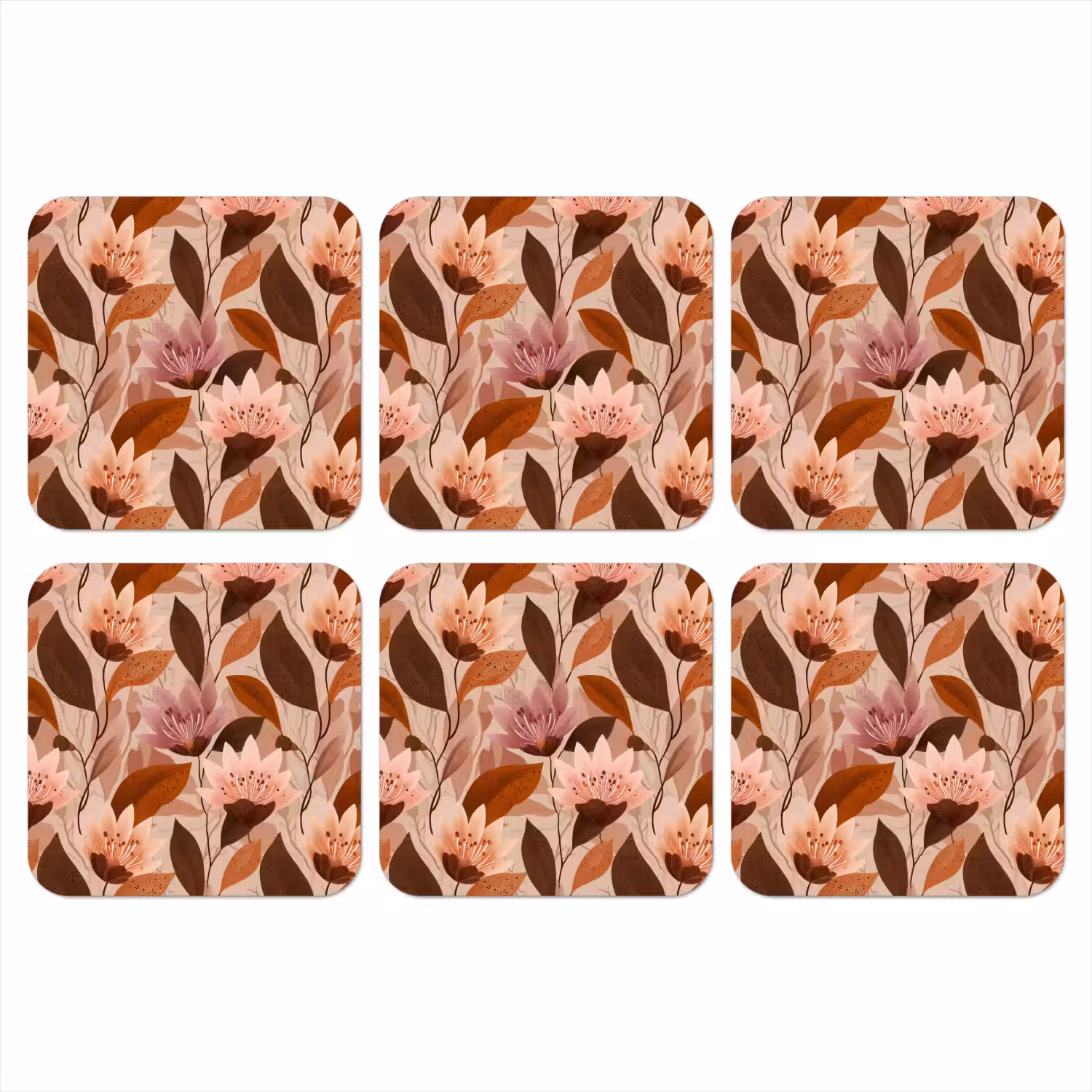 Bloemen - Bladeren - Bruin onderzetter kurk middel 366 -3d
