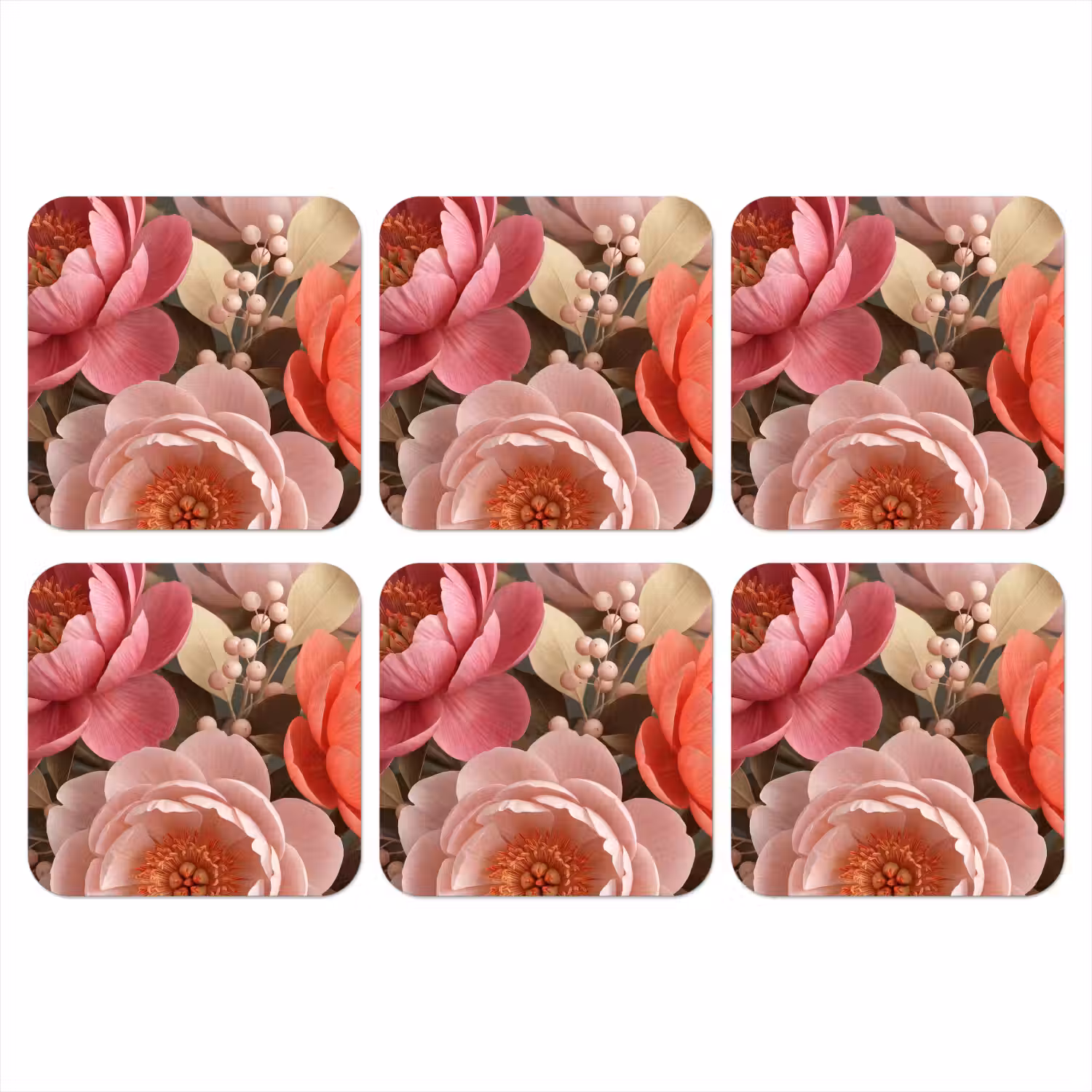 Bloemen - Bloesem - Zacht - Koraal - Decoratie onderzetter kurk middel -3d